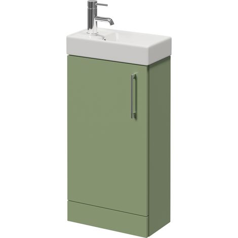 Napoli Cube Olive Green 400mm Single Door Vanity Unit with Align Basin - 400mm - Chrome 160mm Handle