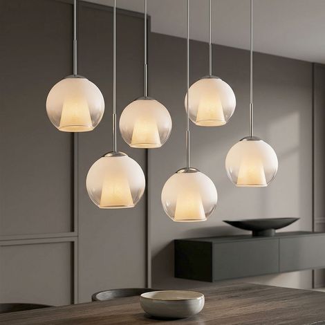 Hängeleuchte Esszimmerlampe Pendelleuchte 6-Flammig Kristalle Glaskugeln opal (1/5)