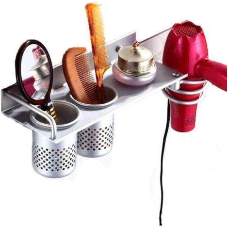 Haartrocknerhalter, Zahnbürstenablage, Kamm und Badezimmerspiegel (1/4)