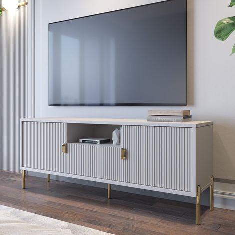 Mobile Porta tv Rabattone, un Cassetto, Ripiani, 2 Ante, 155x40x69h cm Beige (1/3)