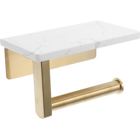 Support rouleau WC, inox/doré/mural/avec étagère, pour toilettes (1/5)