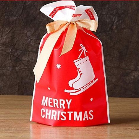 50 bolsas de regalo navideñas para dulces, bolsas de plástico con cordón, bolsas navideñas para dulces, bolsas para refrigerios de cumpleaños, regalos de boda, recuerdos de fiesta, bolsas navideñas co