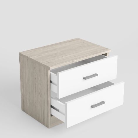 Mesita Noche Couple para Dormitorio, Mesilla Noche 2 cajones Roble Sahara 50x42x33 cm (1/10)