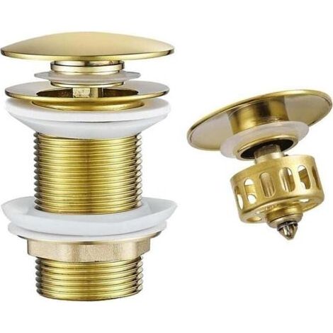 Or Bonde de Lavabo Pop Up Sans Trop Plein,Bouchon de Vidange avec Panier à Crépine,Bonde de vidage pour lavabo de salle de bain Laiton (1/4)