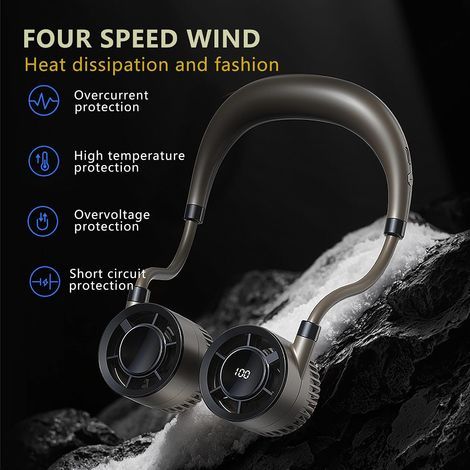 Ventilatore da collo ultraleggero e pieghevole, senza pale, con 100 livelli di velocità, ricaricabile tramite USB-C, batteria da 1500 mAh, ideale come ventilatore personale per viaggi e ufficio. (1/5)