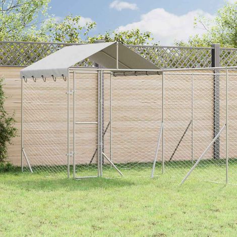 Outdoor-Hundezwinger mit Dach Silbern 6x6x2,5m Verzinkter Stahl