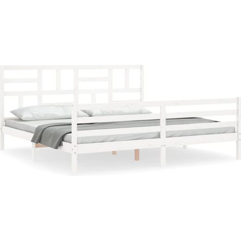 Cadre de lit avec tête de lit blanc 200x200 bois massif (1/5)