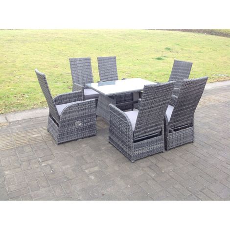 Fimous Oblong Rectangular Table Adjustable Reclining Chair Rattan Dining Set Outdoor Garden Furniture Table And Chair Set Mixed Grey 6 Chairs (1/3)