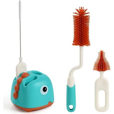 Ensemble de brosses pour bébé, brosse de nettoyage rotative 4 en 1, brosse de nettoyage en silicone pour biberons, brosse de nettoyage pour bébé avec support de rangement (vert) (1/5)