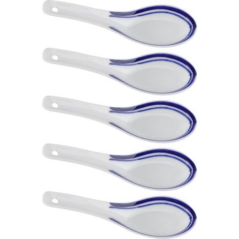 Set mit 5 praktischen und multifunktionalen Keramiklöffeln im chinesischen Stil, geeignet für Brei und Suppe, für den privaten und gewerblichen Gebrauch. – 13,50 x 4,50 x 2,00 cm (1/3)
