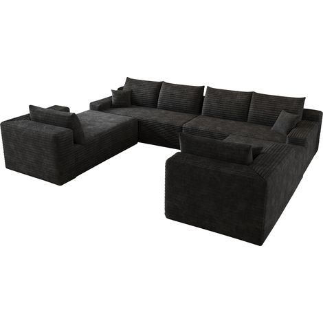 Modulares Schlafsofa aus Cordstoff, Hochelastischer Schaumstoff, Geschwungene Form, Schwarz (1/5)