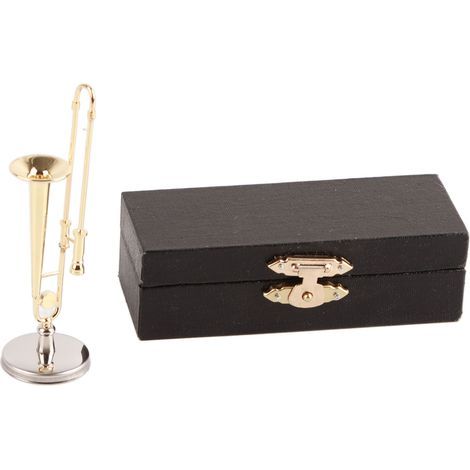 Trombonette Miniature Dorée à Plaqué Laiton pour Maison de Poupée - Modèle Instrument Décoratif Accessoire (1/5)