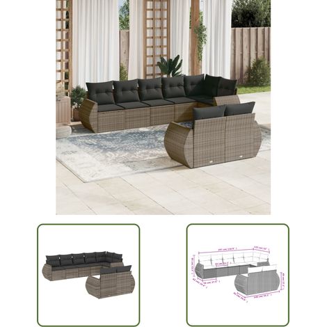 The Living Store 8-tlg. Garten-Sofagarnitur mit Kissen Grau Poly Rattan - Gartenmöbel Set - PE-Rattan Möbel - Outdoor Lounge - Esstischgarnitur - Balkonmöbel (1/3)