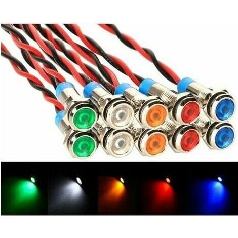 10pcs AC/DC 12-24V 6mm Voyant LED en Métal,LED Indicateur Panneau Pilote Témoin d'avertissement pour Van,Bateau et Autres Véhicules Universels (1/5)