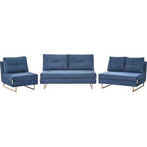 Living Room Set 6 Seater JERSLEV Fabric Blue (1/5)