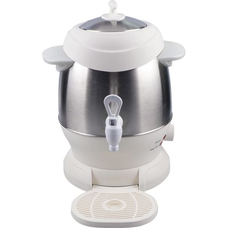 Bouilloire turque double paroi en acier inoxydable (blanche), conforme aux normes européennes, de grande capacité, isolée et à long bec verseur. (1/5)