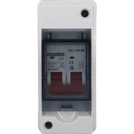 Disjoncteur DC Miniature 2P pour Système Photovoltaïque, Interrupteur Sectionneur IP65 Étanche DC1000V 25A