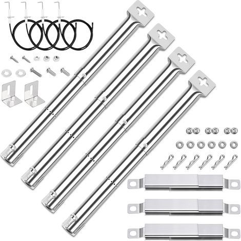 Lot de 4 brûleurs universels et tubes croisés de 31 cm à 45 cm pour Landmann, Enders, Barbecook, Charbroil, Campingaz, Taino, Tepro, Proficook, Perfect Flame, en acier inoxydable (1/5)