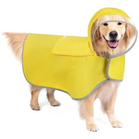 BUNTHAUS Imperméable pour chiens de petite, moyenne, grande et chiot avec trou pour harnais, bandes réfléchissantes (jaune, S)