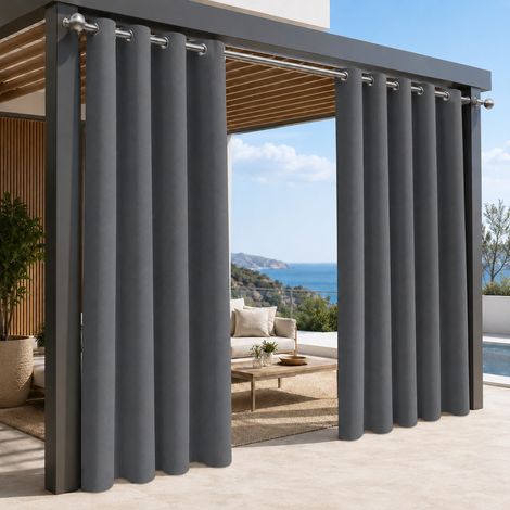 HEMVOR Rideaux d'extérieur Imperméables à oeillets Gris Foncé 180x213cm - Imperméable, Isolation thermique, Anti-UV, Jardin/Bureau
