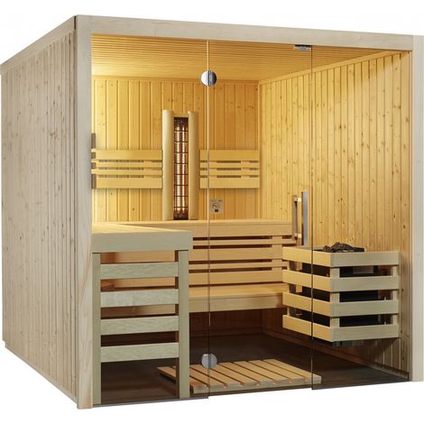 Infraworld Sauna Panorama Complete Fichte 210x208x203cm mit ABC-Strahler Multifunktionssauna (1/5)