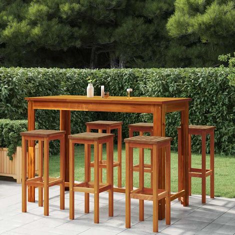 Mesa y taburetes altos de jardín 7 pzas madera maciza acacia