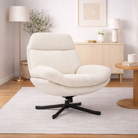 Fauteuil lounge pivotant 78x91x99cm en tissu écru - ZENTY (1/5)
