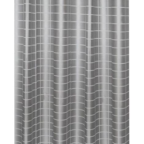 180x180 cm rideau de douche avec crochets en acier inoxydable 12 pièces gris motif quadrillage PEVA lot pour dortoir (1/5)
