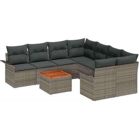 Garden Sofa Set with Cushion 9 pcs Grey Poly Rattan vidaXL