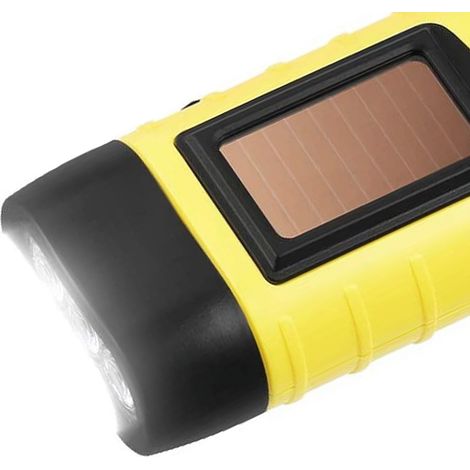 Tragbare, multifunktionale, solarbetriebene LED-Taschenlampe, manuell wiederaufladbar, Notlicht beim Camping, gelb. (1/4)