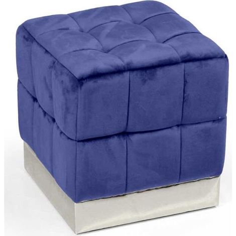 Pouf in velluto quadrato cm 40 blu poggiapiedi (1/2)