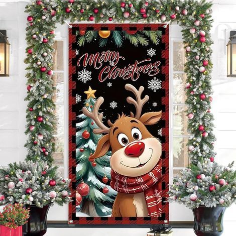 Weihnachtstürdekoration – „Frohe Weihnachten“-Banner mit Rentier, Schutzhülle für den Außenbereich, 180 x 90 cm (1/5)
