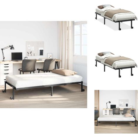 Cadre de lit sans matelas pliable noir 80x200 cm acier - Cadre De Lit - Cadres De Lit - Cadre De Lit En Métal - Cadre De Lit Simple (1/5)