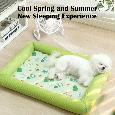 Tapis rafraîchissant d'été pour chien, Petit carré en soie glacée - Confortable, Accessoires pour chien, Respirant, Vert, 70x52cm