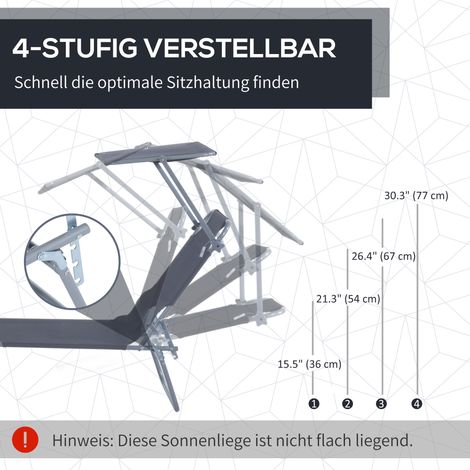 Transat pliable Outsunny, chaise de jardin avec parasol intégré, siège de relaxation à dossier ajustable 4 positions, transat de plage, charge max 120 kg, idéal jardin, balcon, piscine, 6 coloris (gri