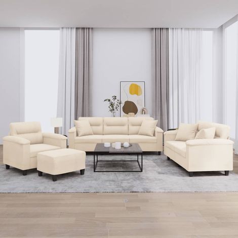 4-tlg. Sofagarnitur mit Kissen Beige Mikrofasergewebe vidaXL (1/5)