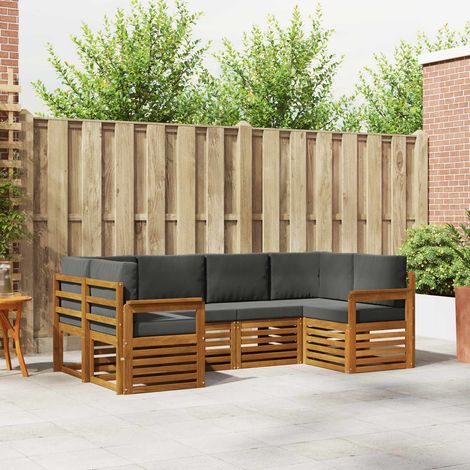 Ecksofa Set 6 pcs Natur und Anthrazit Massivholz Akazie