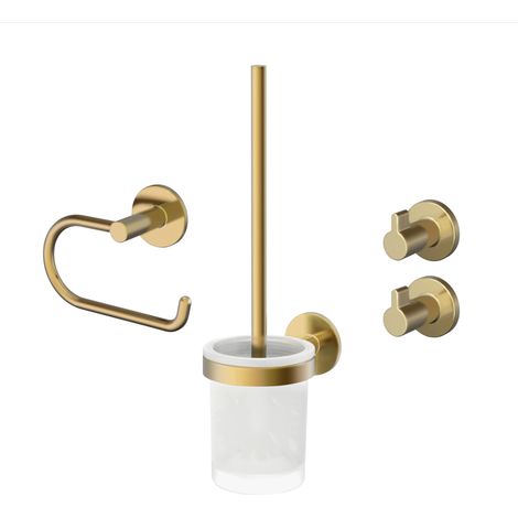 Ensemble d'accessoires de Salle de Bain en Or – 4 pièces – Porte-Papier Toilette, Brosse WC et Deux Crochets pour Serviettes – À Coller ou à percer – avec Surface Anti-Traces (1/5)