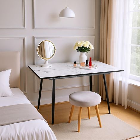 URBAN MEUBLE Coiffeuse rétractable effet marbre blanc 120-160x80x75cm (1/5)