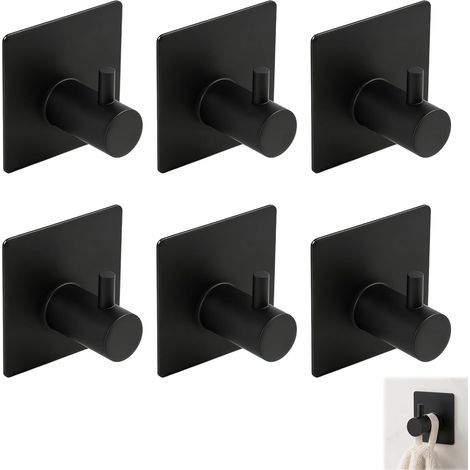 Set di 6 ganci adesivi da parete per asciugamani da bagno, strofinacci da cucina e cappotti, realizzati in acciaio inox nero. Installazione senza forature. Elevata capacità di carico. (1/5)