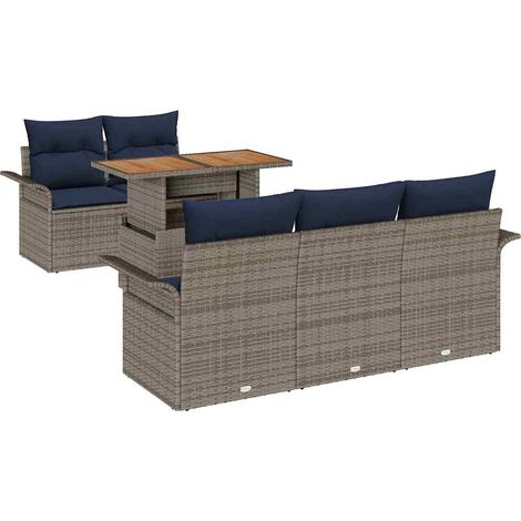 Garten-Sofa-Set mit Speicher 6 pcs Grau Poly Rattan vidaXL