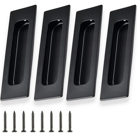 Lot de 4 poignées encastrées noires pour porte coulissante, poignée rectangle cachée avec vis, pour grange et armoire maison