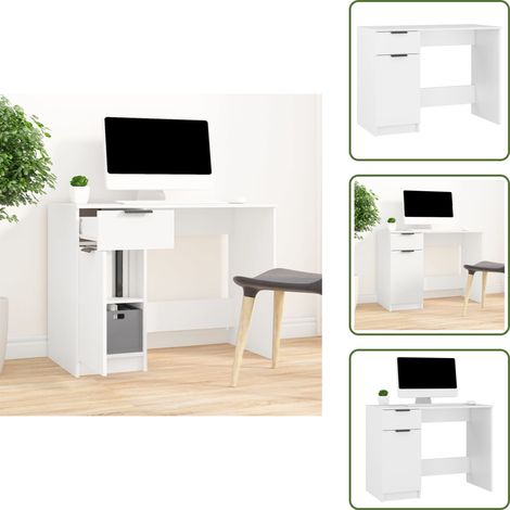 Bureau Blanc 100x50x75 cm Bois d'ingénierie - Bureau Blanc - Bureau Informatique - Meuble De Bureau - Bureau Moderne - Bureau Compact (1/5)