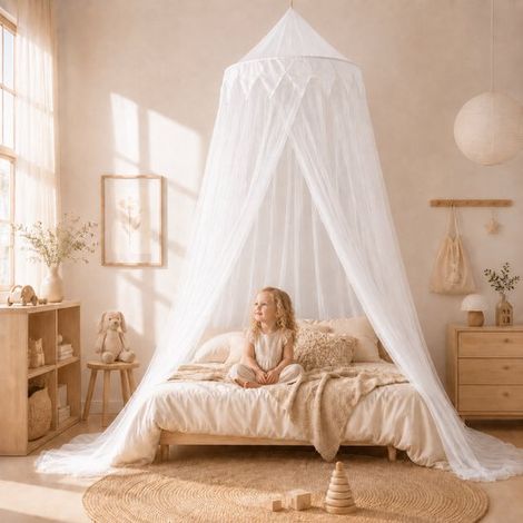 Moustiquaire pour enfants à bordure en couronne blanc cassé - Ciel de lit de luxe pour bébé et enfant (1/5)
