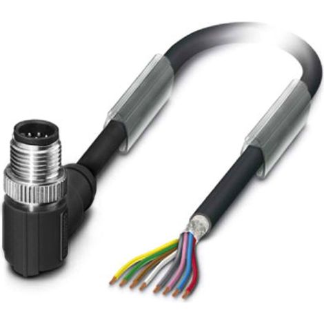 M12 Sensorleitung PUR 8-polig Stift gewinkelt geschirmt/schlepp. A-Kodierung, Länge 2,0 Meter schwarzgrau RAL 7021, Kabel Außendurchmesser 5,9mm - 1 Stück