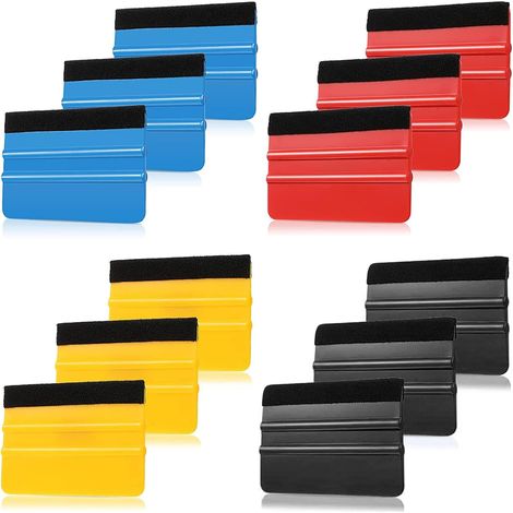 Kit d'essuie-glaces pour vitres teintées et pose d'autocollants - 12 pièces, rouge + bleu + noir + jaune (1/5)
