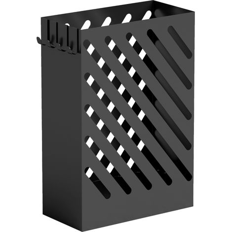 Porte-parapluie avec bac égouttoir, 4 crochets, acier, 28 cm (L) x 14 cm (l) x 41 cm (H), noir (1/5)