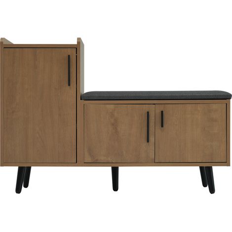 Banc de rangement moderne en bois avec assise rembourrée et 3 portes, 100 x 34 x 69 cm, couleur naturelle (1/5)