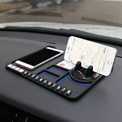 Universelle Anti-Rutsch-Automatte mit multifunktionaler Parknummernkartenhalterung, Handyhalterung und Armaturenbrettabdeckung (blau)