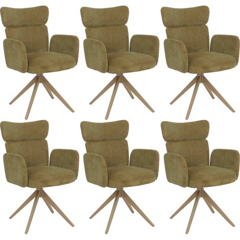 [NEUWERTIG] 6er-Set Esszimmerstuhl HHG-057, Stuhl, drehbar Auto-Return Stoff Bouclé 350g/m² Öko-Tex oliv, Beine Holz-Optik (1/5)